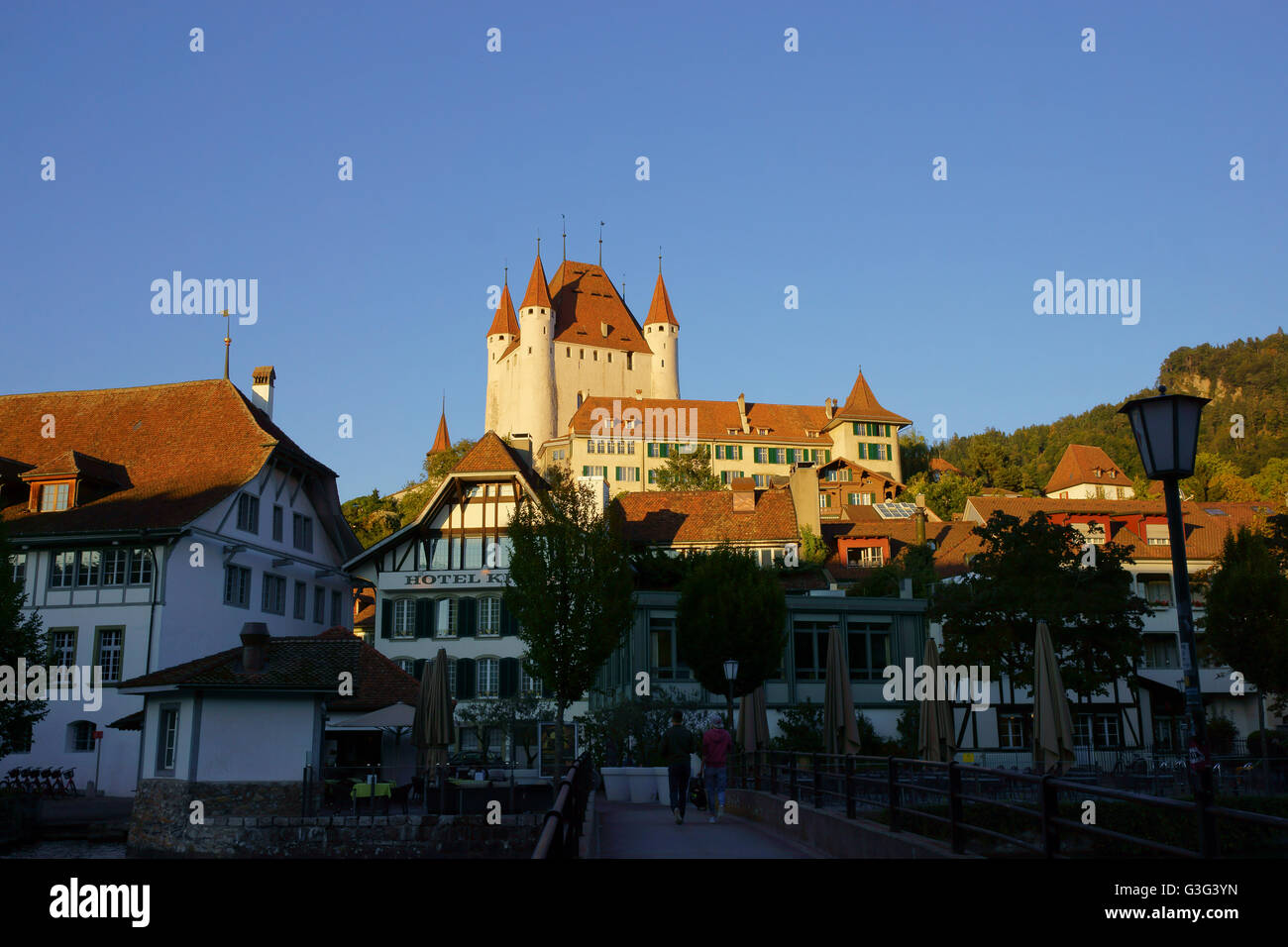 Historische Stadt Thun mit Schloss, Berner Oberland, Schweiz Stockfoto
