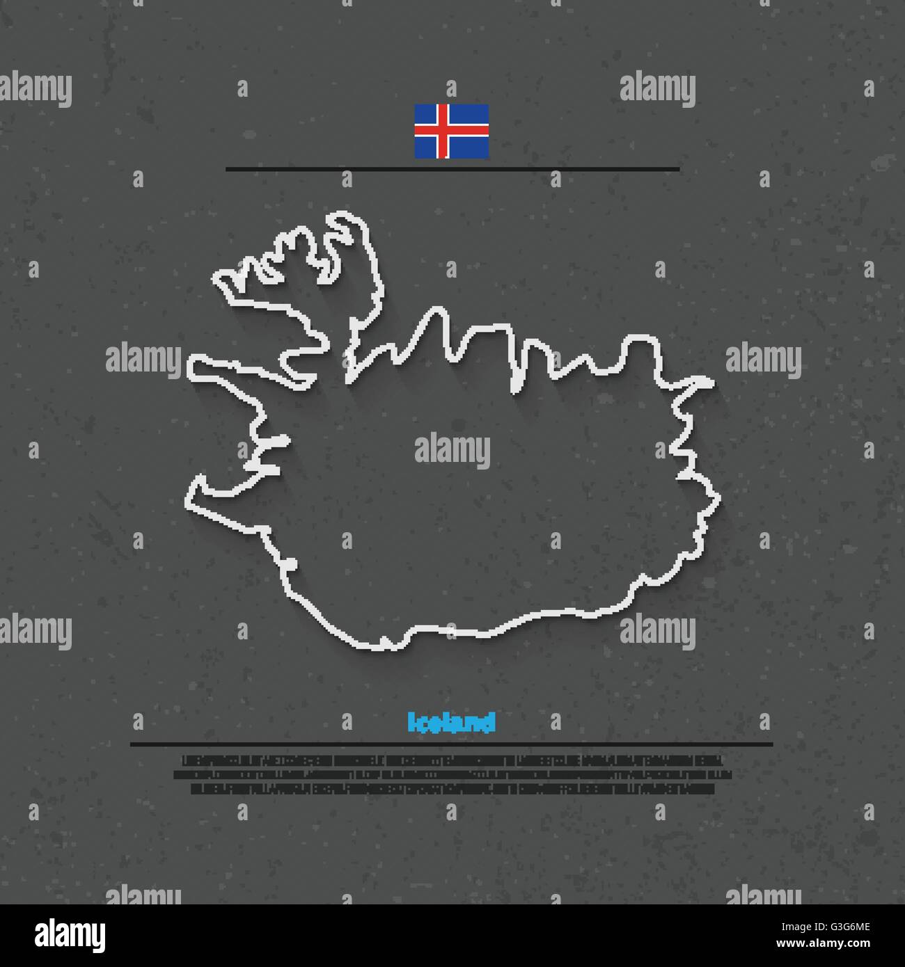 Republik Island isoliert Karte und offizielle Flaggen-Icons. Vektor-Symbol "Island politische Karte dünne Linie". Nordic Inselstaat geo Stock Vektor