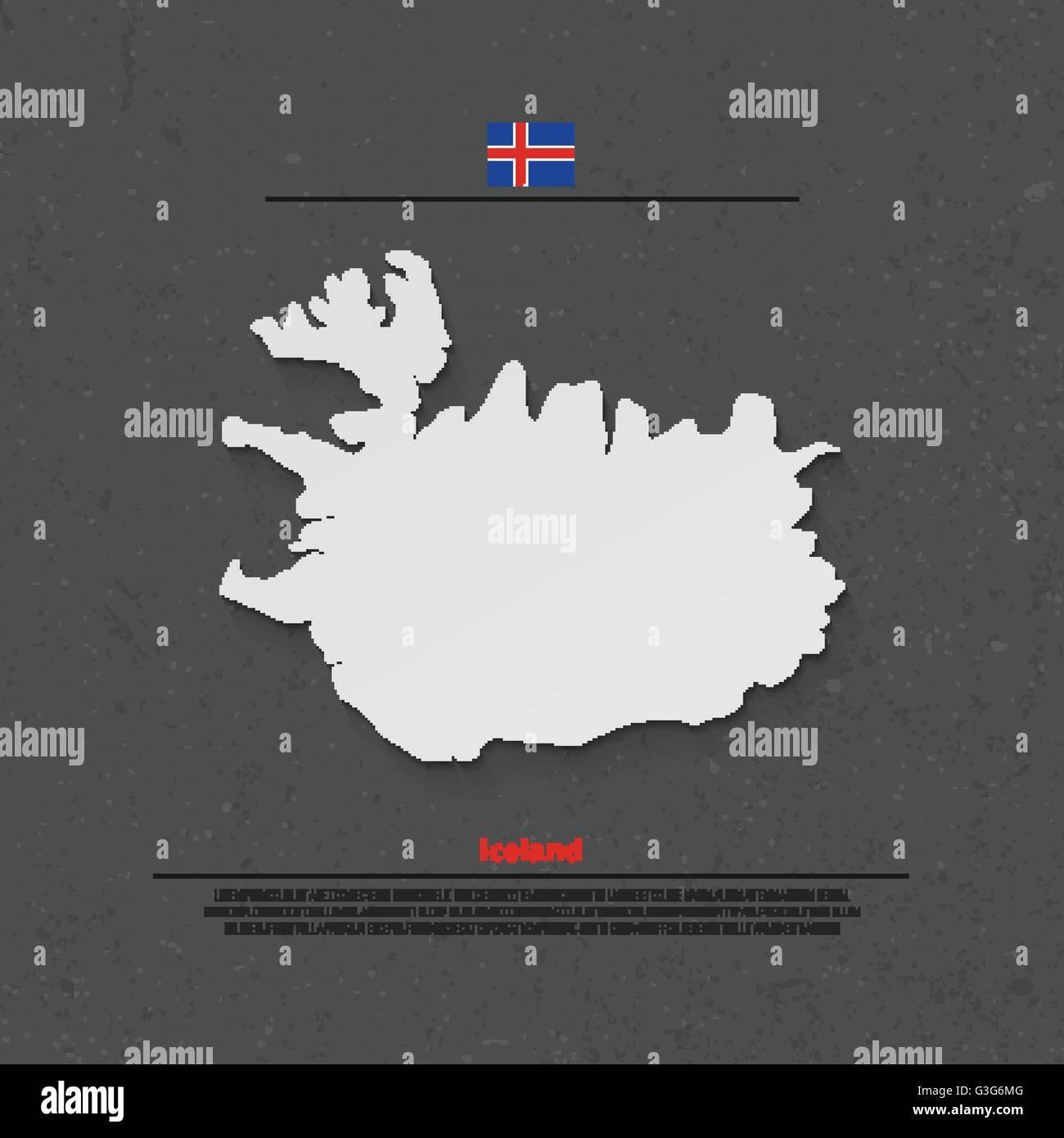 Republik Island isoliert Karte und offizielle Flaggen-Icons. Vektor-Island 3d Abbildung Abzeichen. Nordischen Insel-Staat, die geographische Stock Vektor