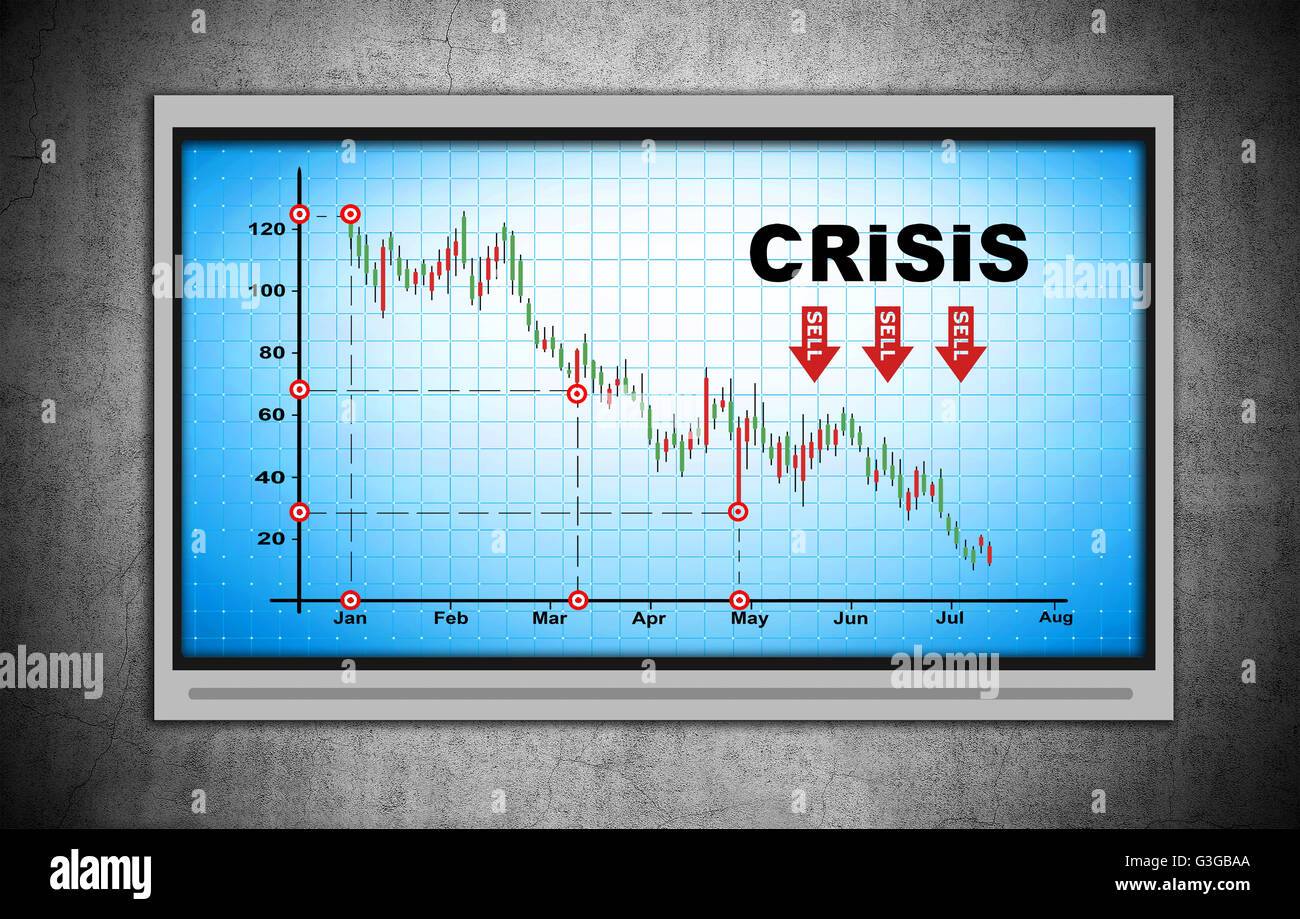 Krise-Diagramm auf blauen Bildschirm Plasma-panel Stockfoto