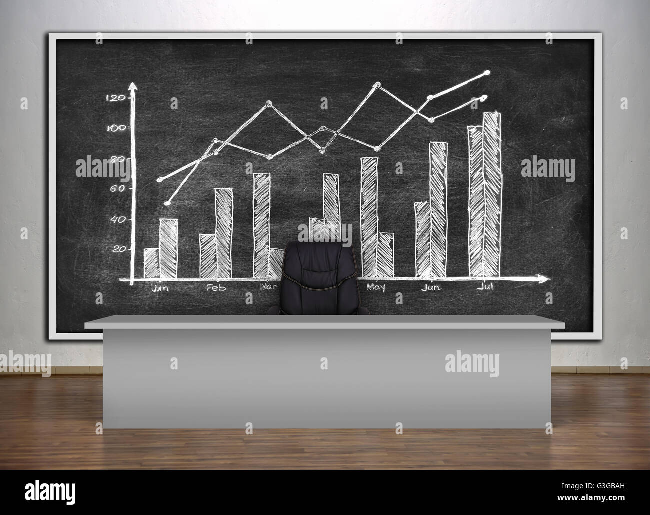 Präsentationsraum in eine Universität und Kreide Tafel mit Diagramm zeichnen Stockfoto