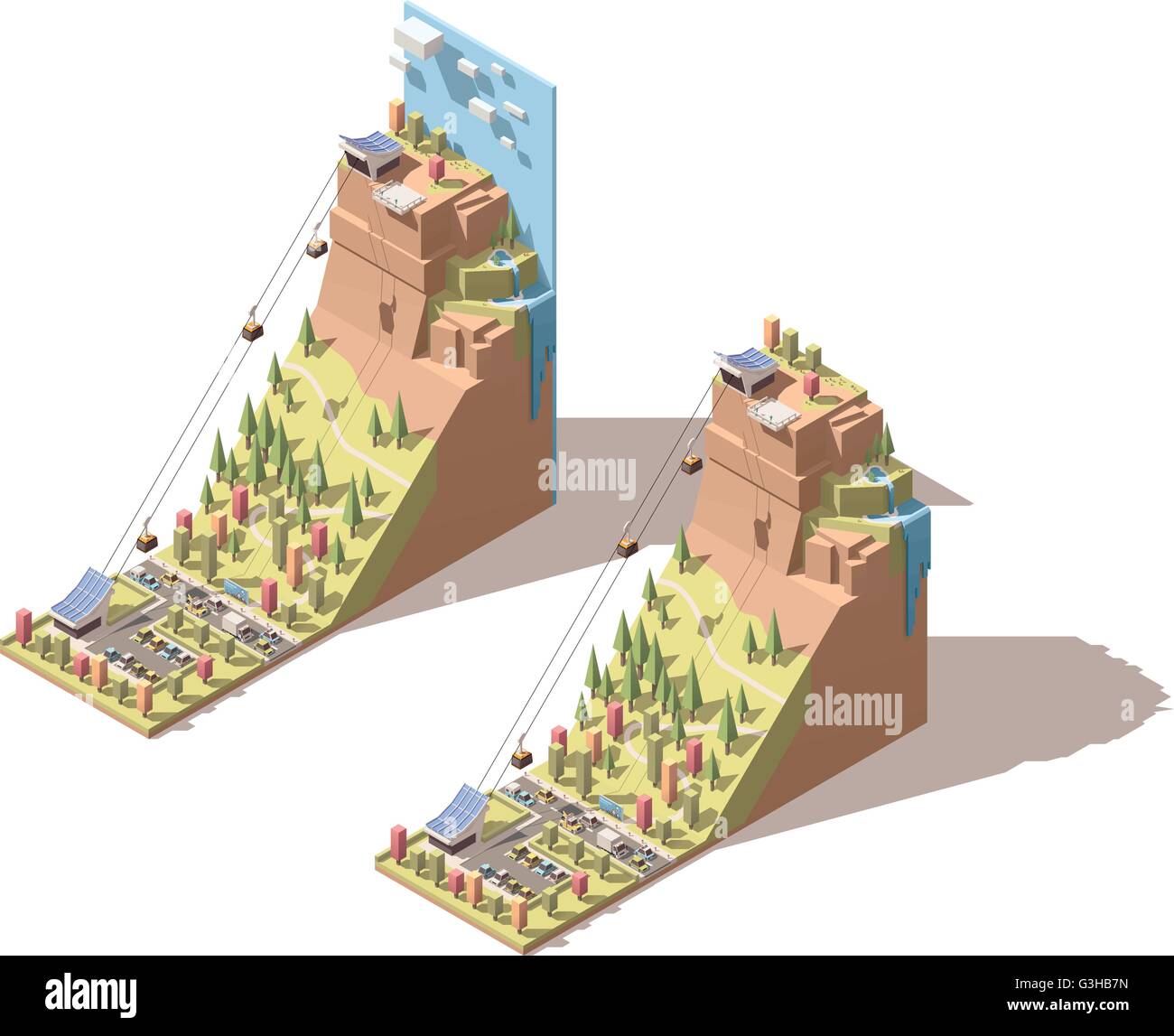 Vektor isometrische Seilbahn auf die Hügel-Infografik Stock Vektor