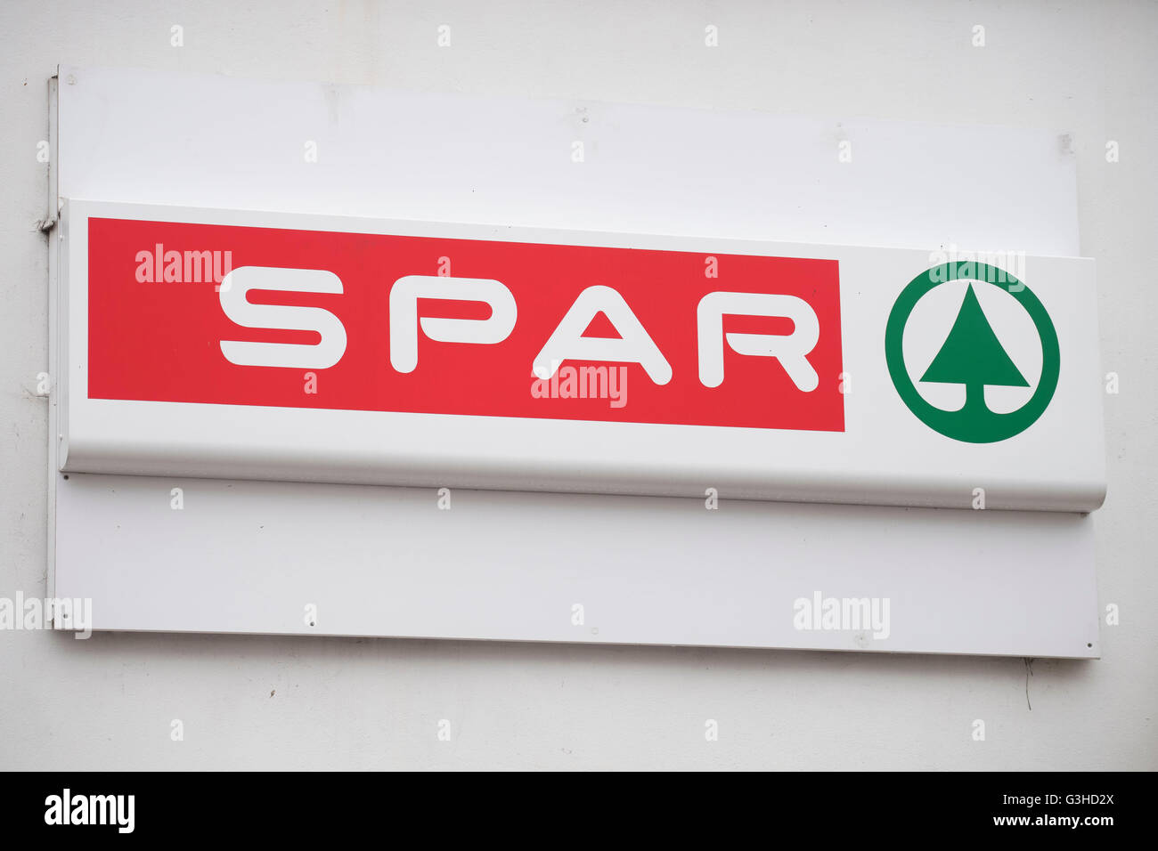 Spar Convenience-Store-Shop-Zeichen-Logo. Stockfoto