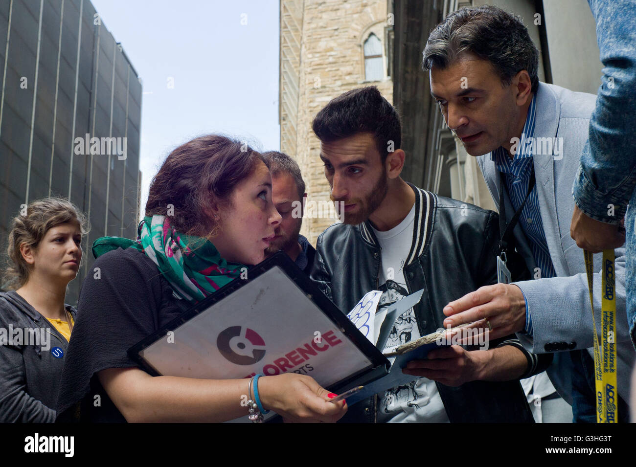 Touristische Führungen Uffizi Museum Florenz, Italien. Mai 2016 Stockfoto