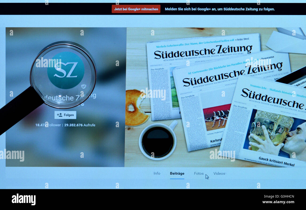 Bildschirm, Internet, Lupe, sueddeutsche.de, Sueddeutsche Zeitung, Süddeutsche Zeitung Stockfoto