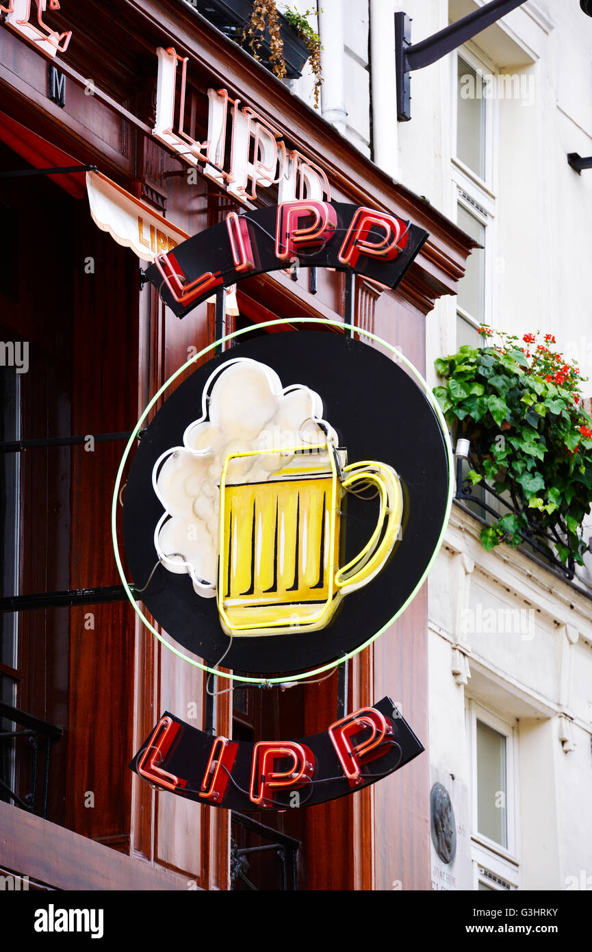 Brasserie Lipp Zeichen in Saint-Germain-des-Prés, Paris Stockfoto