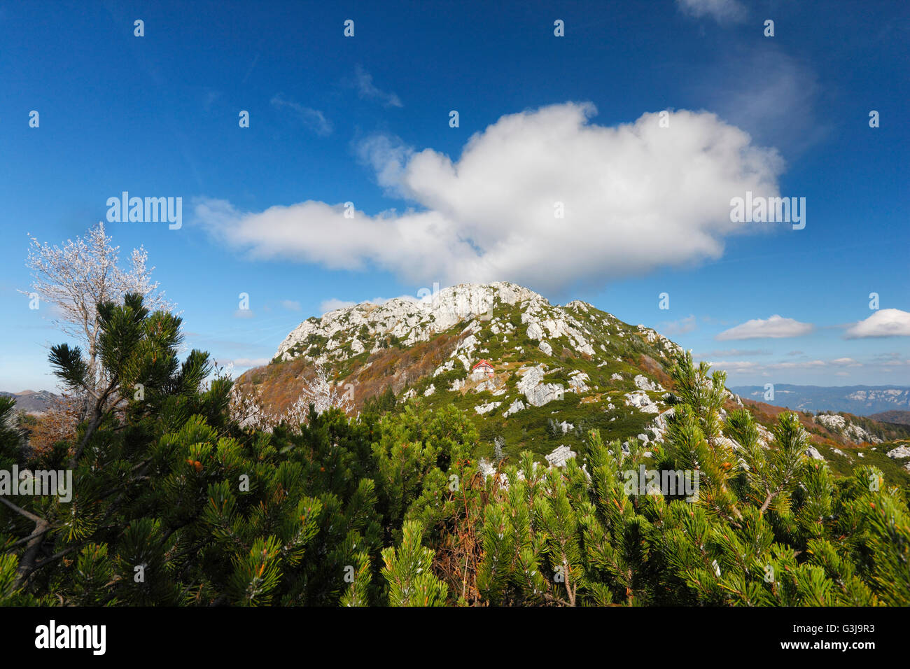 Höhepunkt des Risnjak Mountain mit Wolke oben Stockfoto