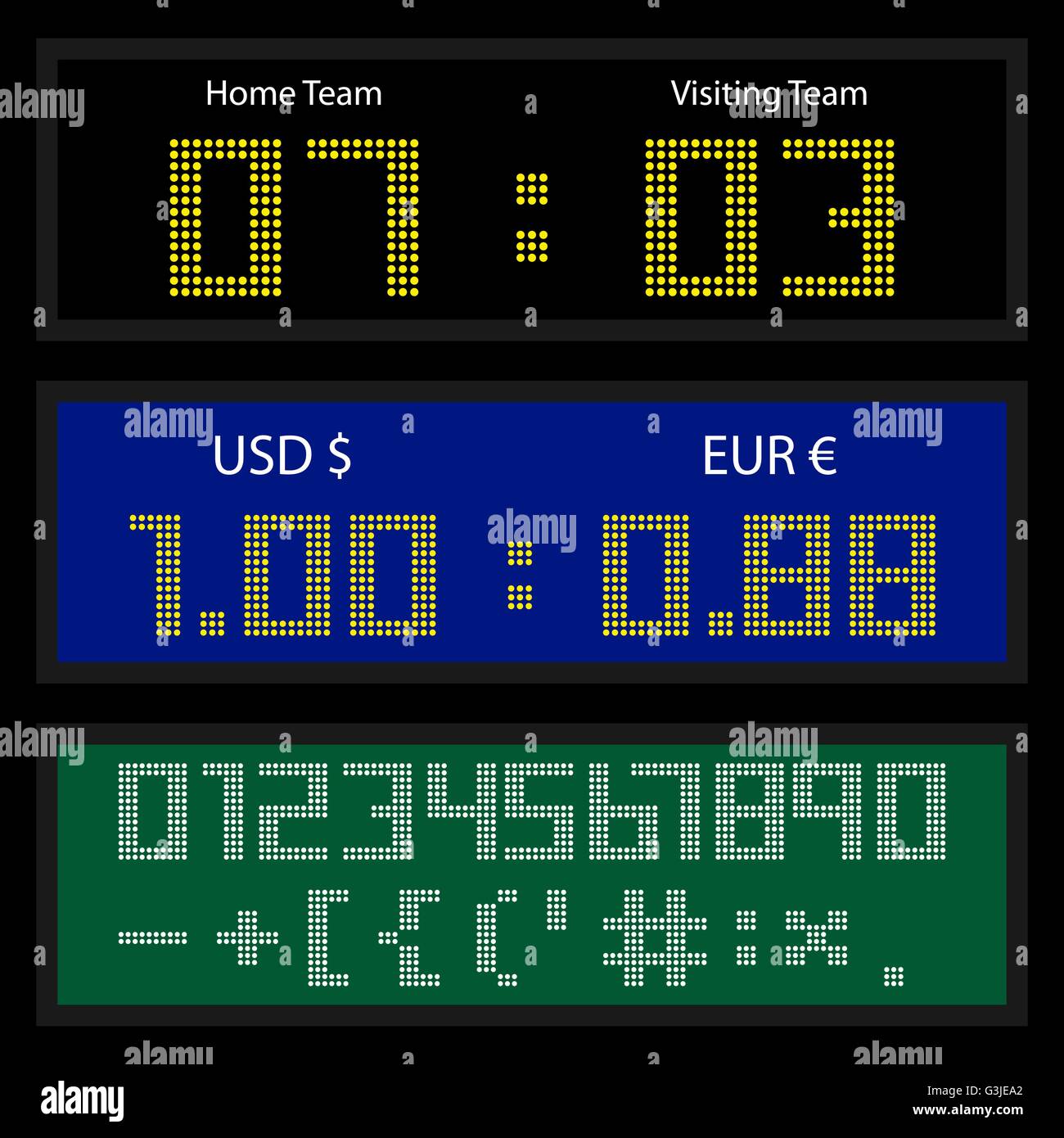Digitale Led Anzeige Brett Fur Wechselkurse Oder Sport Punkte Zahlen Reihe Von Gepunkteten Zahlen Und Sonderzeichen Vektor Stock Vektorgrafik Alamy