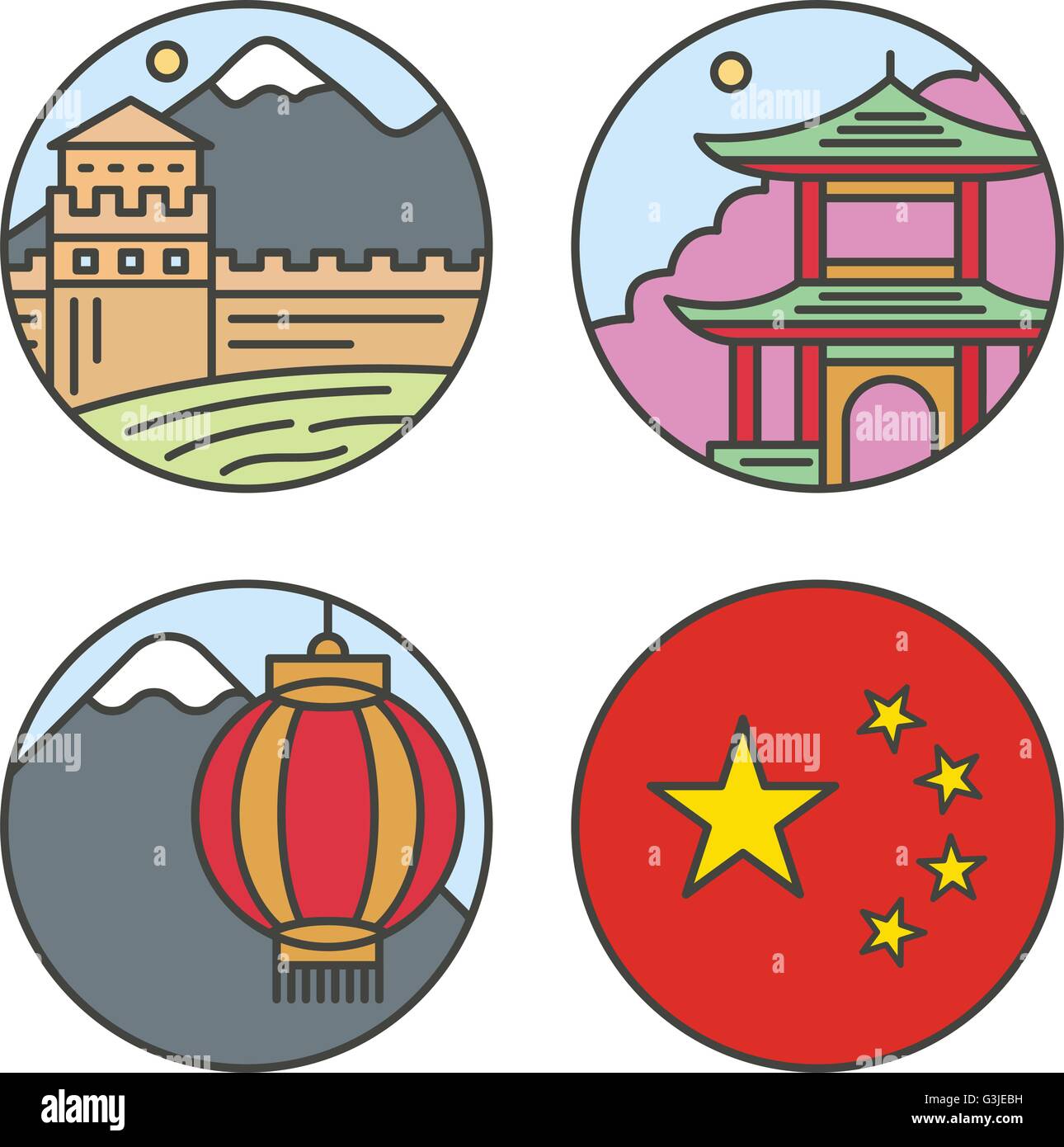 Land China Reisen Urlaub Orte in dünne Linien-Style-Design. Architektur, Natur Hintergrund Konzept flache Vektorgrafik einstellen Stock Vektor Land China Reisen Urlaub Orte in dünne Linien-Style-Design. Architektur, Natur Hintergrund Konzept flache Vektorgrafik einstellen Stock Vektor