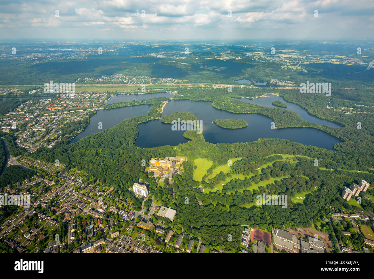 Luftbild, Duisburge sechs-Seen-Gebiet, Erholungsgebiet, Wolfsee, Wildförstersee, Haubachsee, Wambachsee, Masurensee, Wedau, Stockfoto