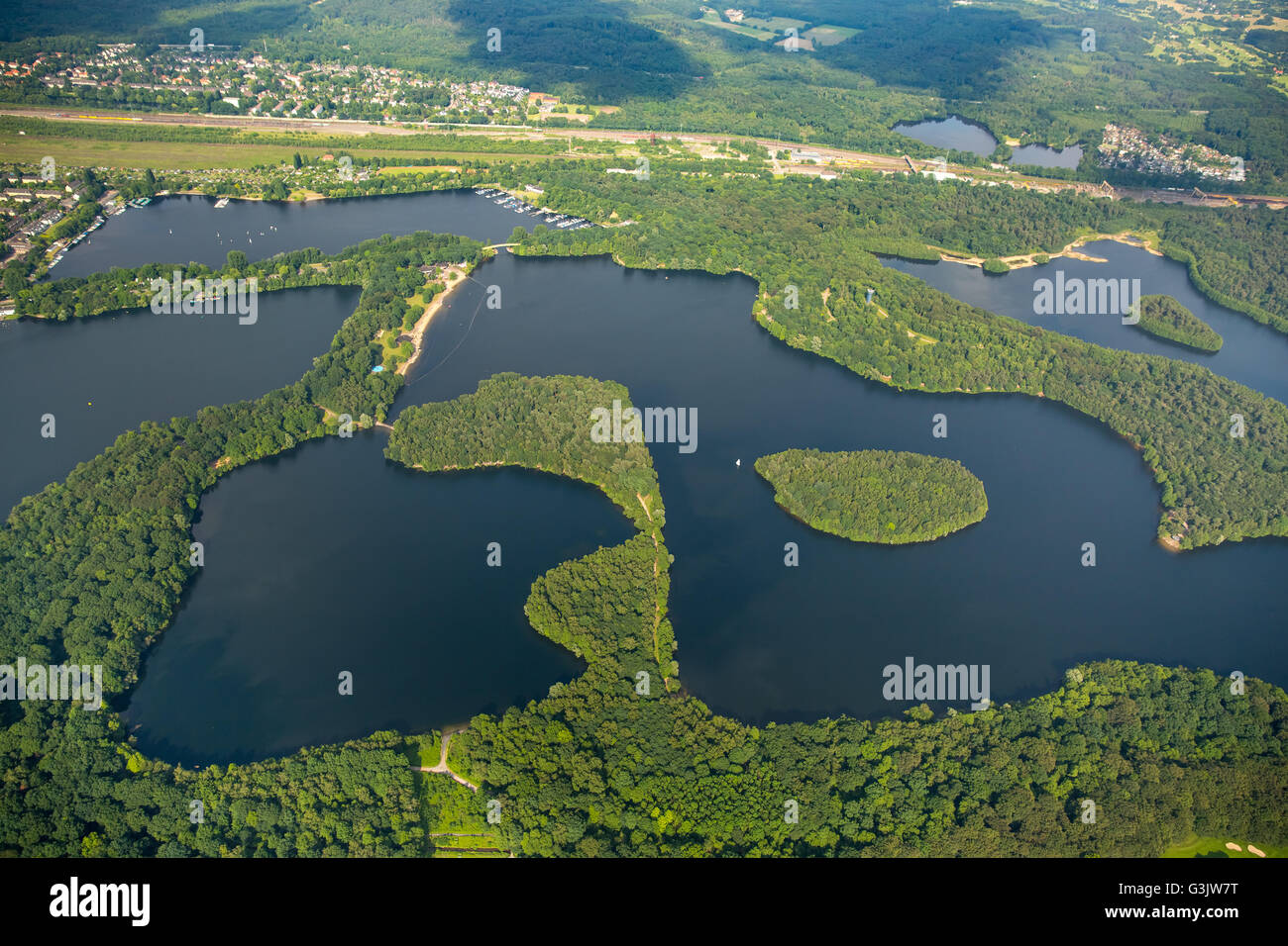 Luftbild, Duisburge sechs-Seen-Gebiet, Erholungsgebiet, Wolfsee, Wildförstersee, Haubachsee, Wambachsee, Masurensee, Wedau, Stockfoto