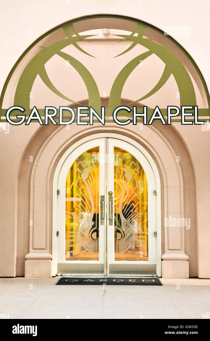 Der vordere Eingang zum Garten-Kapelle, die Hochzeitskapelle im Flamingo Hotel. Casino Resort in Las Vegas Nevada Stockfoto