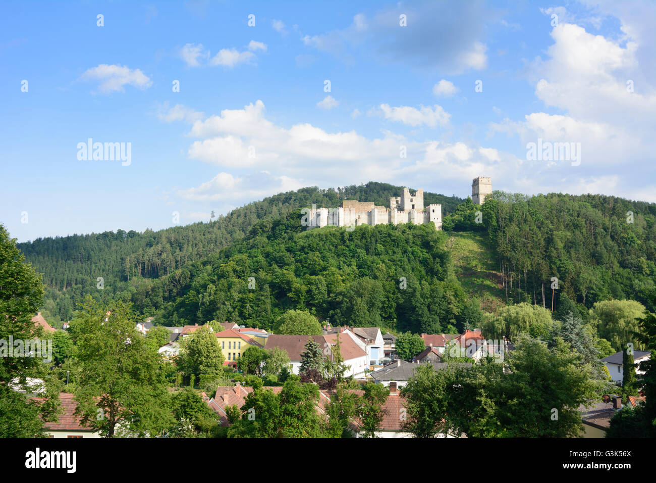 Burgruine, Österreich, Niederösterreich, Niederösterreich, Wiener Alpen, Kirchschlag in der Buckligen Welt Stockfoto