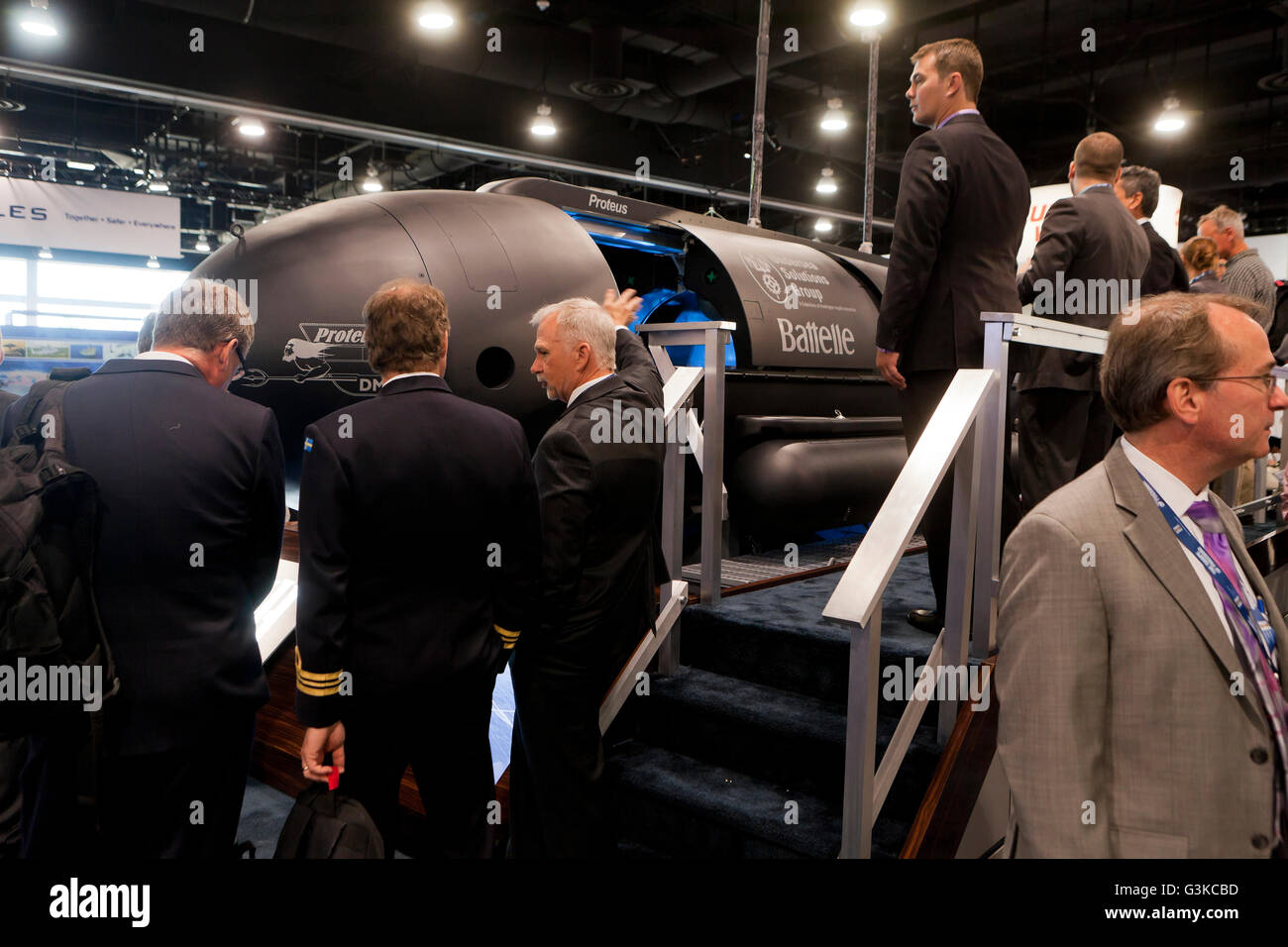 Proteus Unterwasser Fahrzeug von unterseeischen Solutions Group, Huntington Ingalls Anzeige bei uns Navy League Sea-Air-Space-Ausstellung Stockfoto