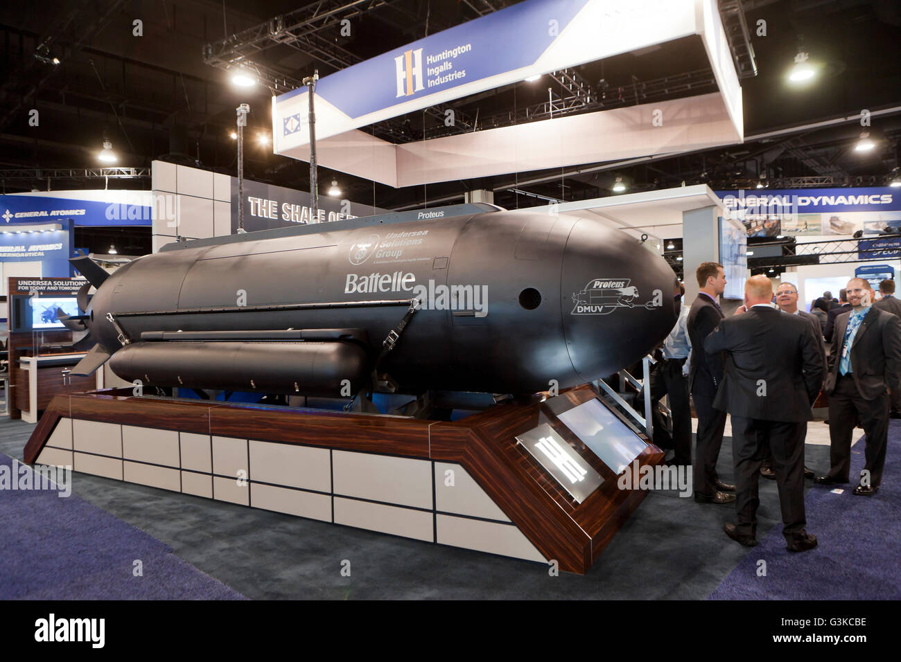 Proteus Unterwasser Fahrzeug von unterseeischen Solutions Group, Huntington Ingalls Anzeige bei uns Navy League Sea-Air-Space-Ausstellung Stockfoto