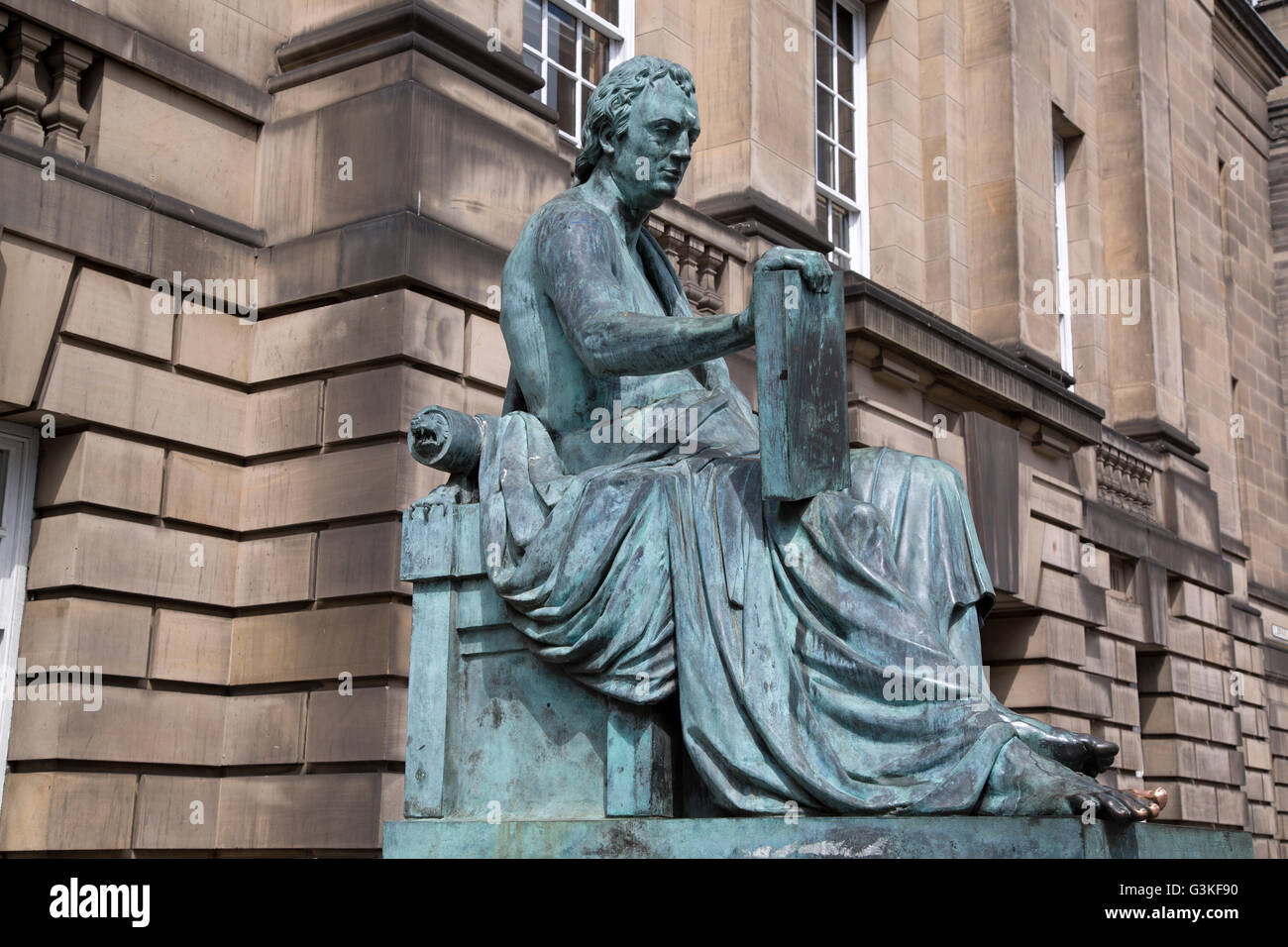 David Hume-Statue von Stoddart, Royal Mile Street, Edinburgh; Schottland Stockfoto