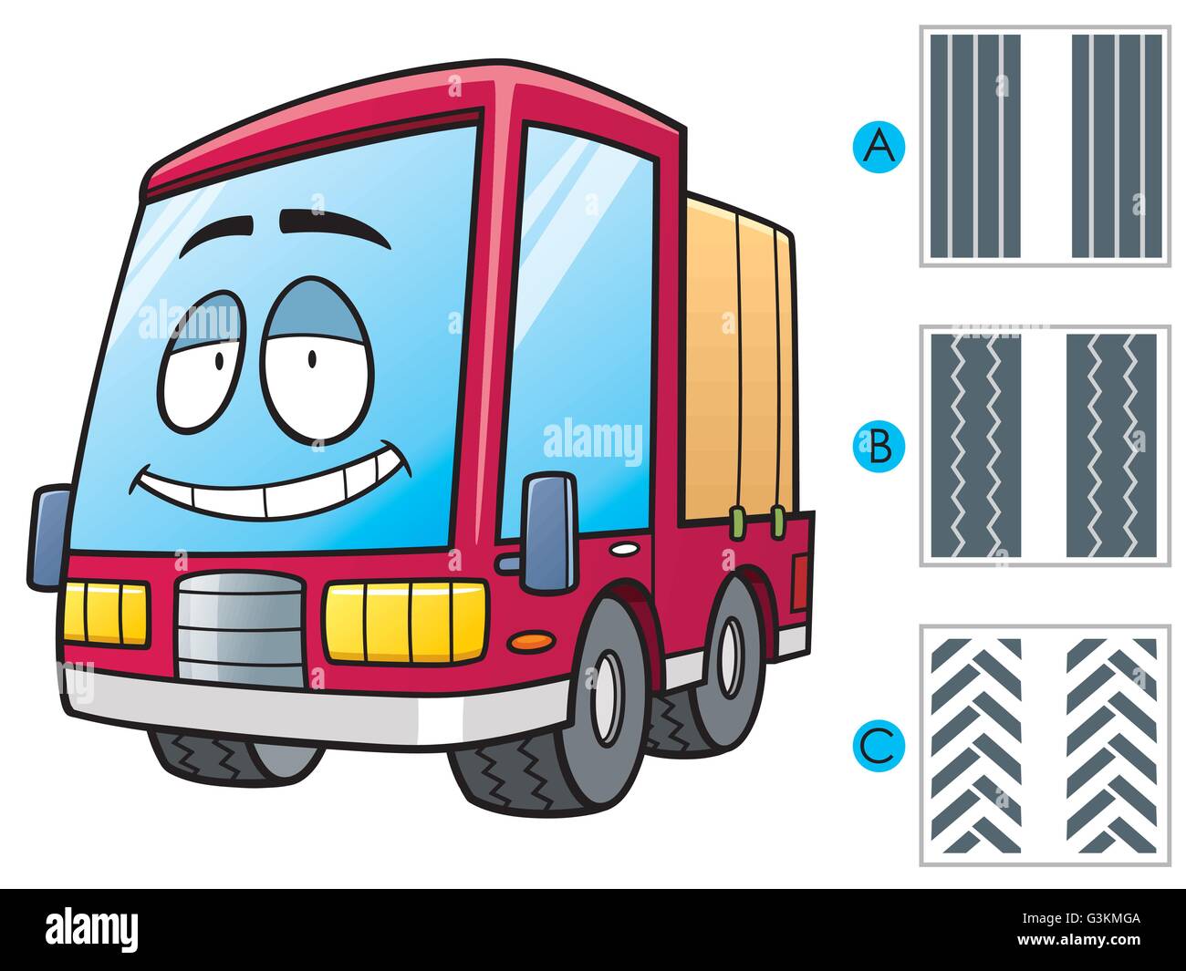 Vector Illustration of Education Spiel machen die Wahl passenden LKW-Reifen Stock Vektor