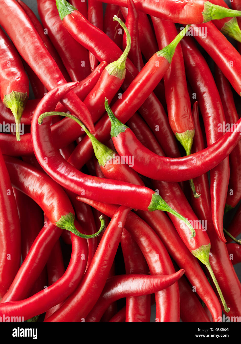 Rote Chili Paprika, Draufsicht, Nahaufnahme Stockfoto