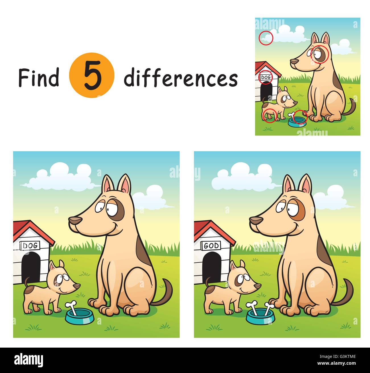 Vector Abbildung: Spiel für Kinder Unterschiede - Hunde finden  Stock-Vektorgrafik - Alamy
