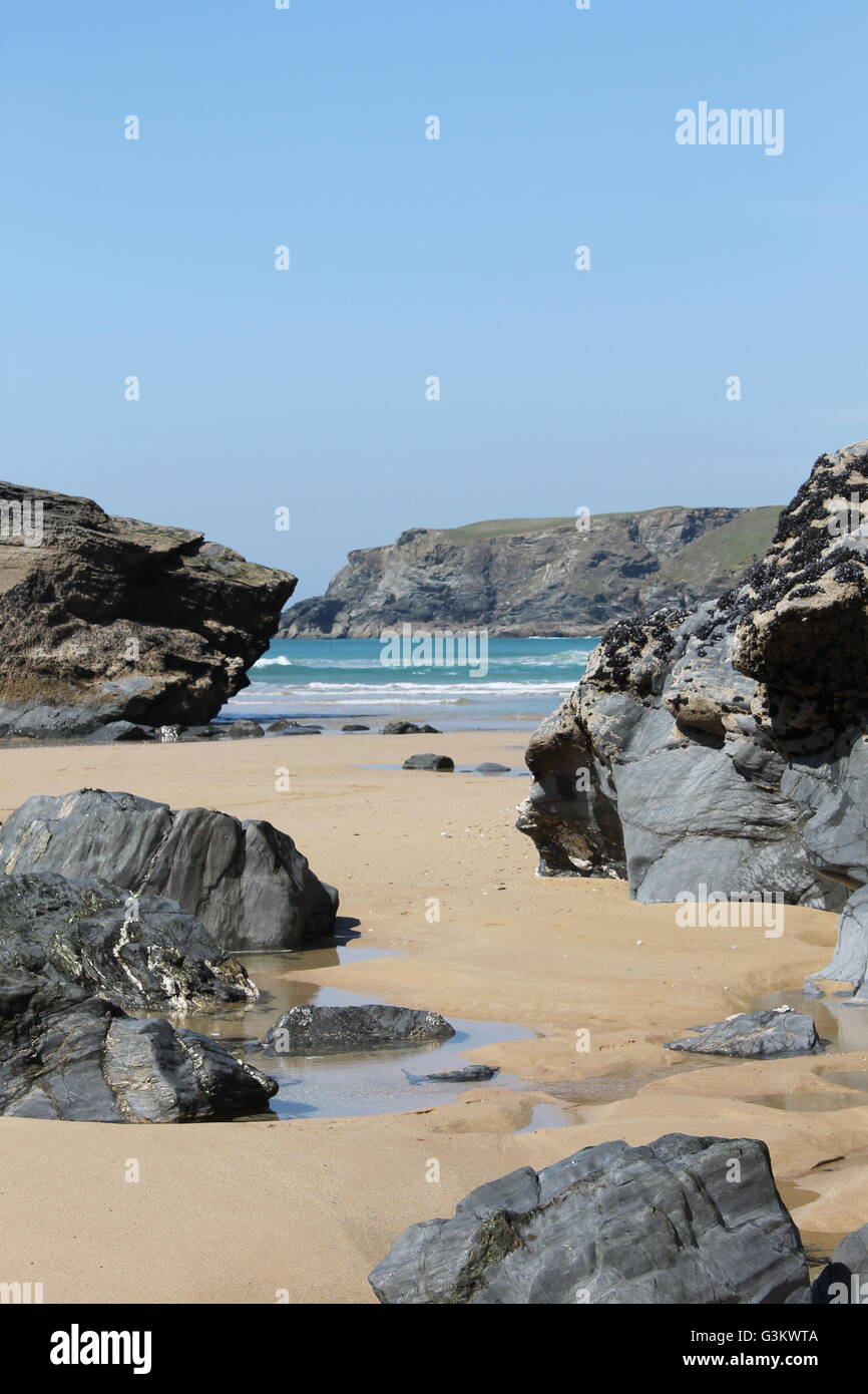 Cornwall, Bedruthan Steps, Urlaub, Wellen Stockfoto