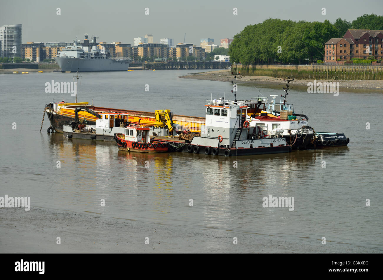 Arbeiten River Thames, Greenwich, East London, Vereinigtes Königreich Stockfoto