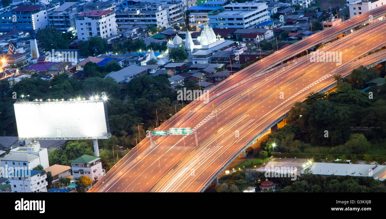 Bangkok Night Luftaufnahme, Ampeln Stockfoto