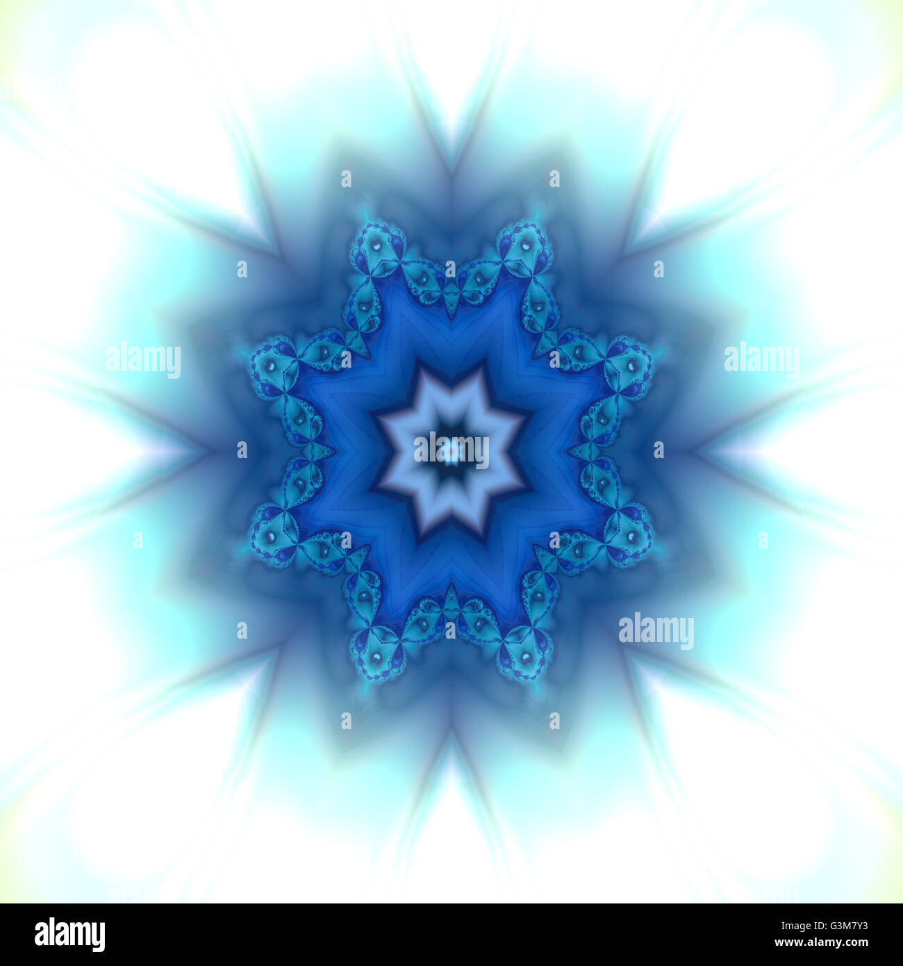 Schöne blaue kaleidoskopischen Fraktale auf weißem Hintergrund Stockfoto