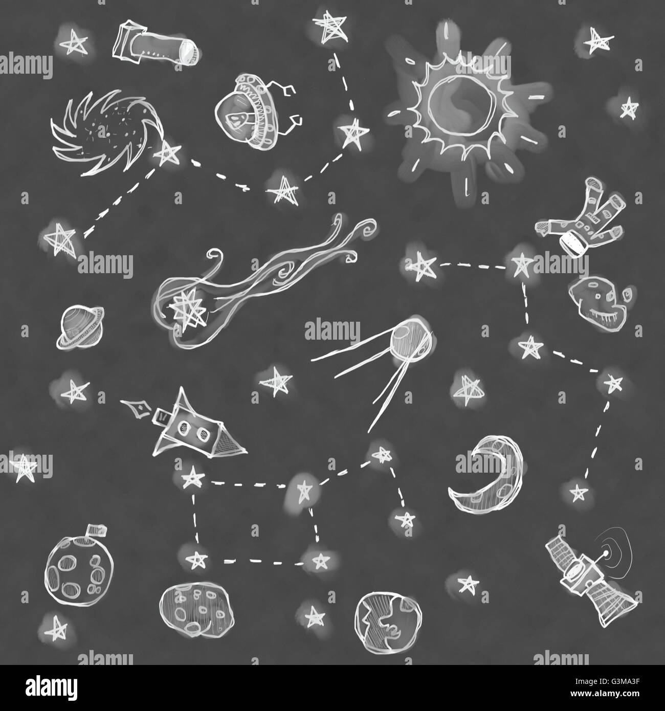 Universum unter dem Motto nahtlose Hintergrund. Hand gezeichnet, schwarz /  weiß Stockfotografie - Alamy