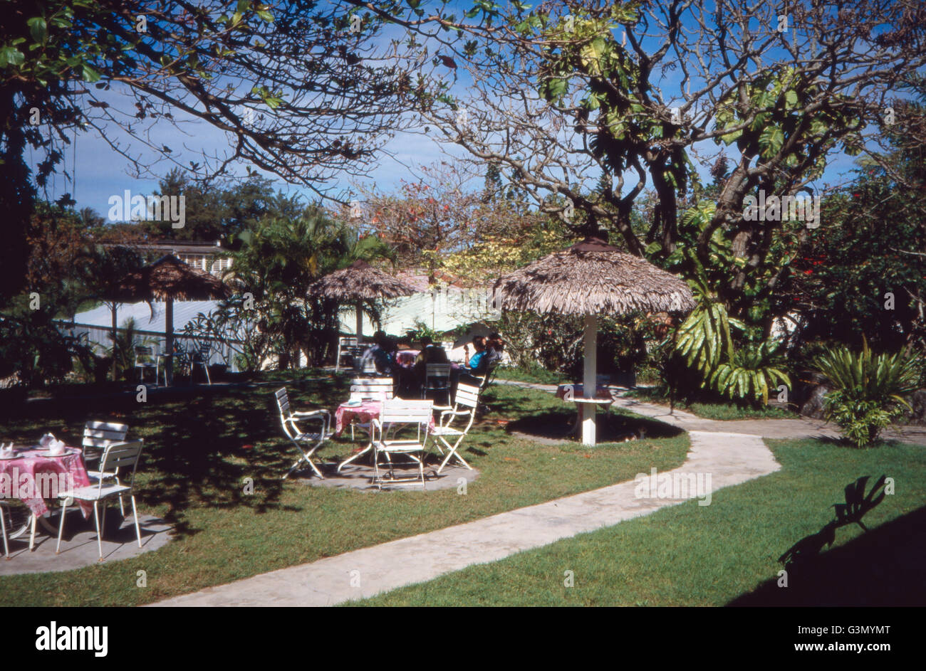 Der Garten des Hotels Le Dauphin in Tôlanaro, Madagaskar 1989. Der Garten des Hotel Le Dauphin in Tôlanaro, Madagaskar 1989. Stockfoto