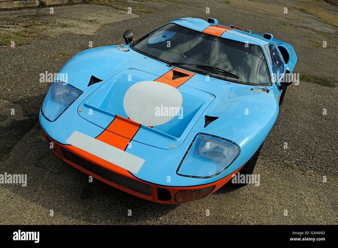 Ford GT40 MkII Ausdauer Rennwagen Gulf Oil-Farben Stockfoto