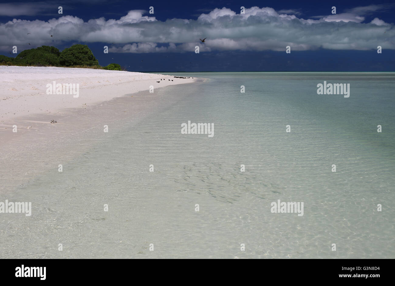 Unberührten weißen Sandstrand in Motu Tabu Islet, Weihnachtsinsel, Kiribati Stockfoto