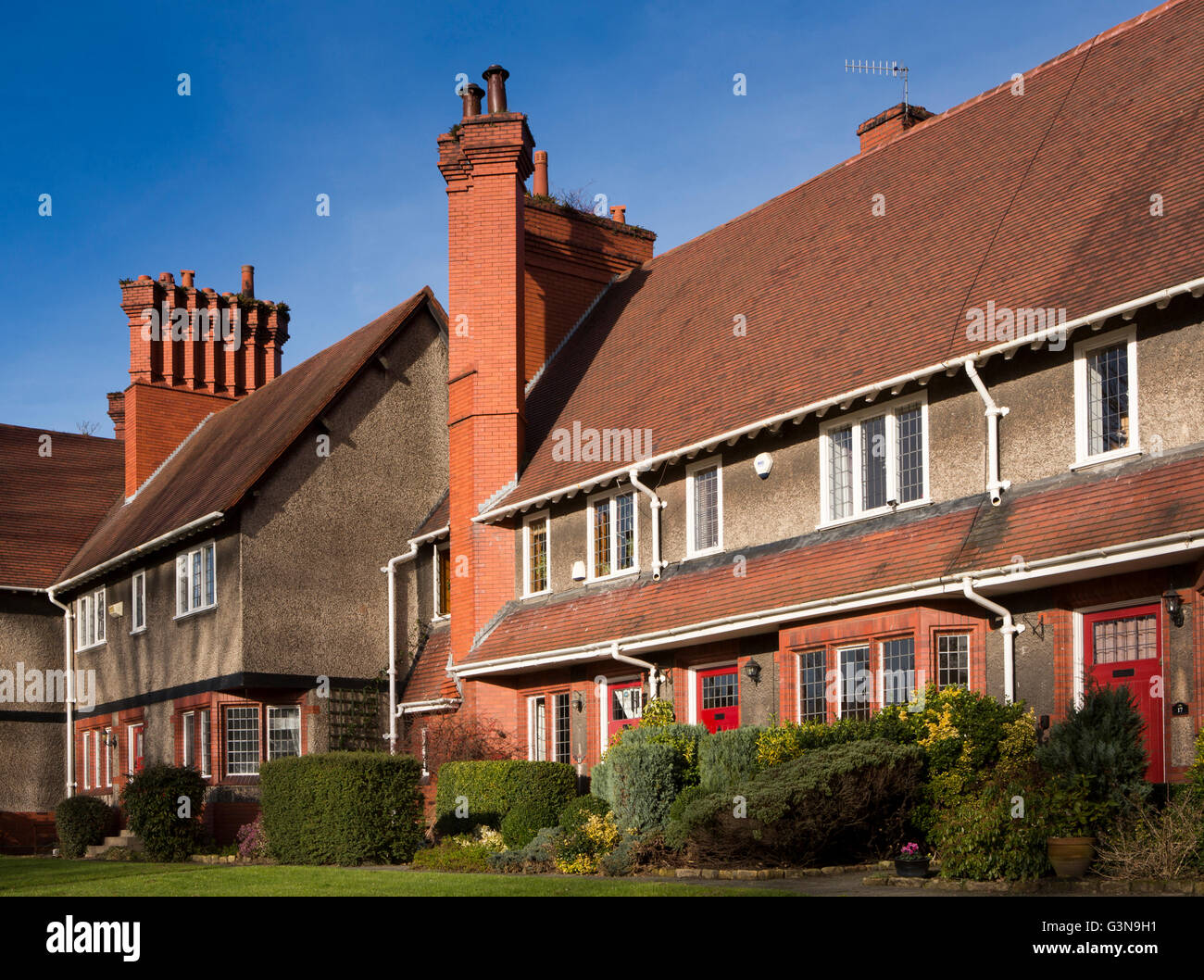 Großbritannien, England, Wirrall, Port Sunlight, Water Street, Arts And Crafts Stil Häuser Stockfoto