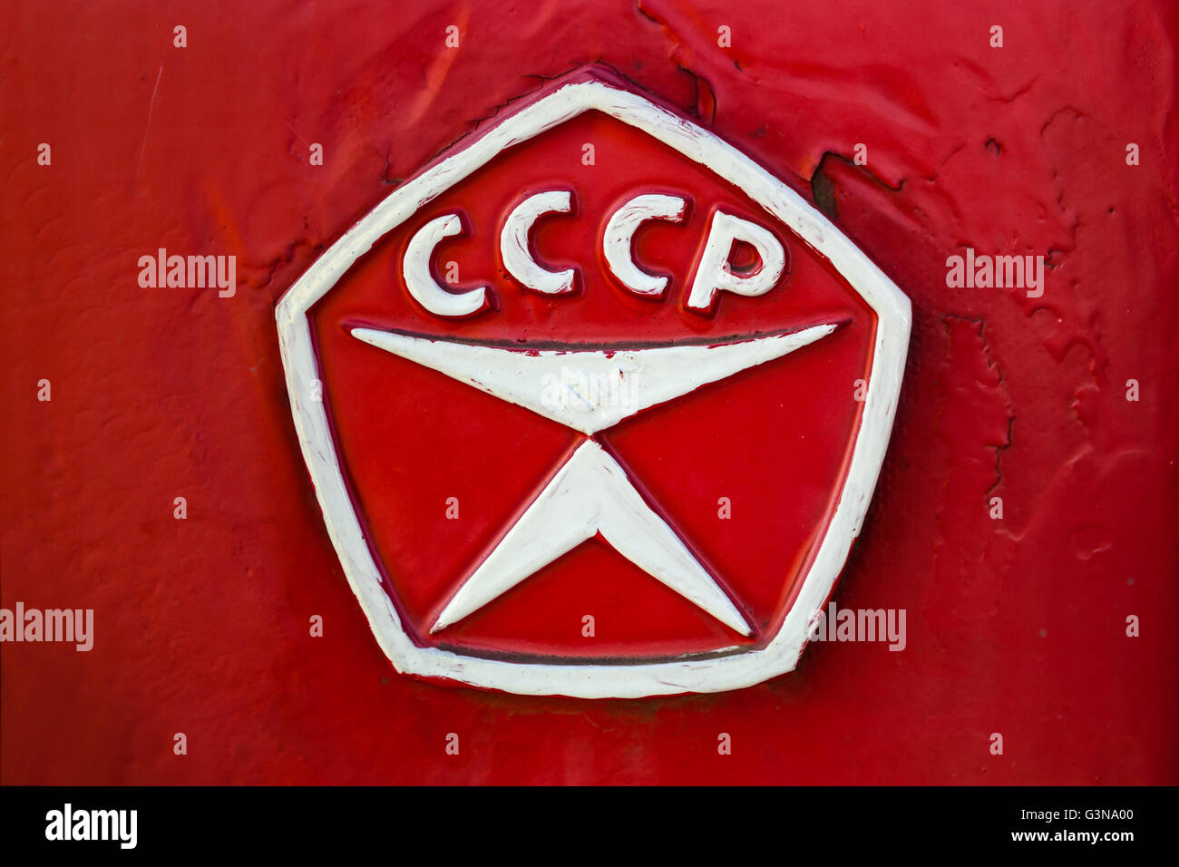 Alten USSR rotes Auto Aufkleber hautnah. Stockfoto