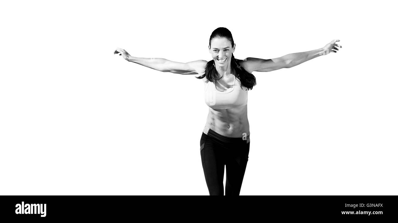 Happy Sportlerin ist Anheben der Arme Stockfoto