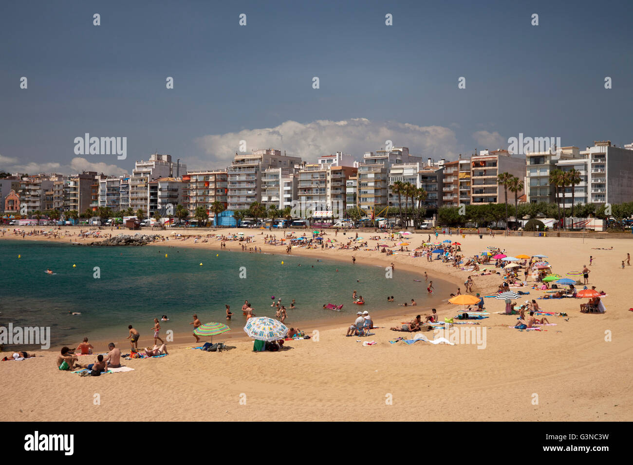 Strand, Blanes, La Selva, Costa Brava, Katalonien, Spanien, Europa, PublicGround Stockfoto