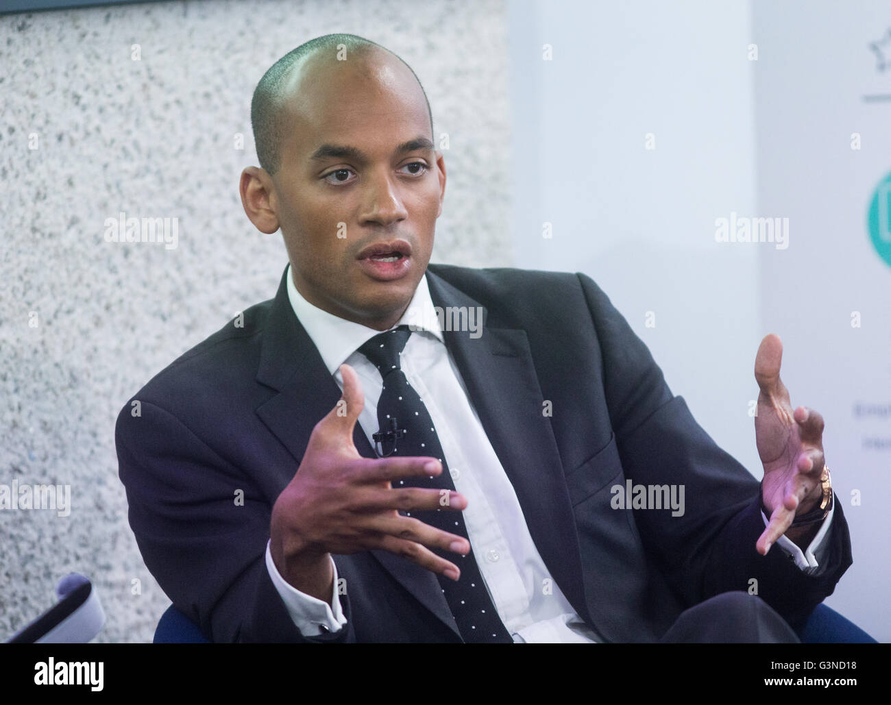 Chukka Umunna, MP für Streatham und ehemaligen Schatten-Wirtschaftsminister, zeigen seine Unterstützung am 23. Juni in der EU bleiben Stockfoto