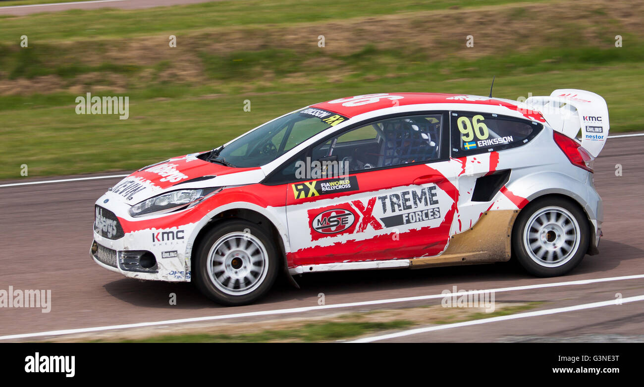 Welt-Rallycross racing, Ford Fiesta ST Kevin Eriksson angetrieben. Stockfoto