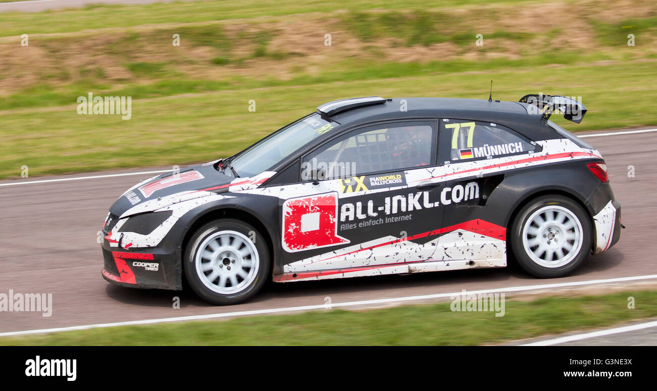 Welt-Rallycross racing Seat Ibiza von Rene Muennich angetrieben. Stockfoto