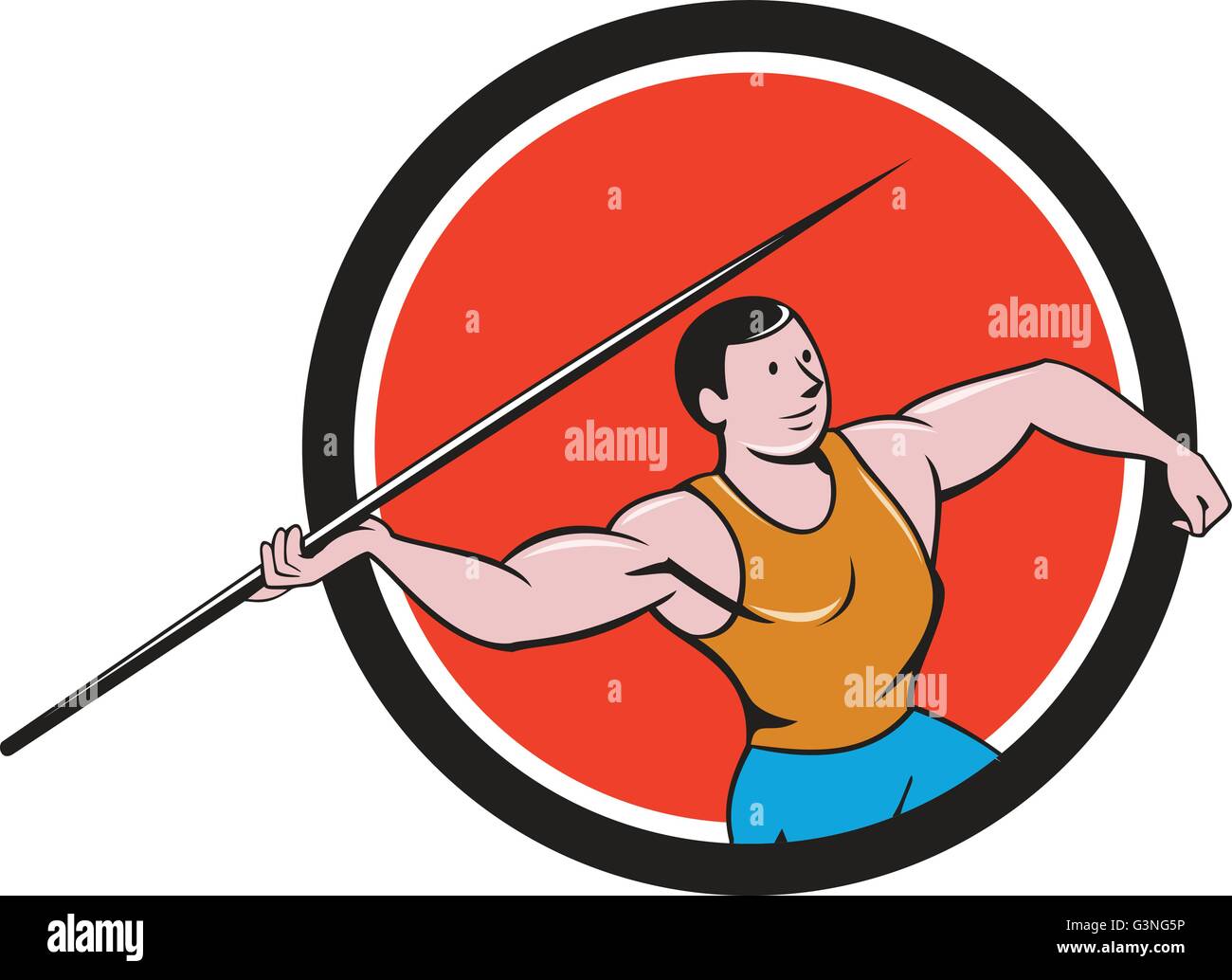 Illustration einer Leichtathletik Sportler Speerwurf Seitenansicht im inneren Kreis auf isolierte Hintergrund getan im Cartoon-Stil festgelegt. Stock Vektor