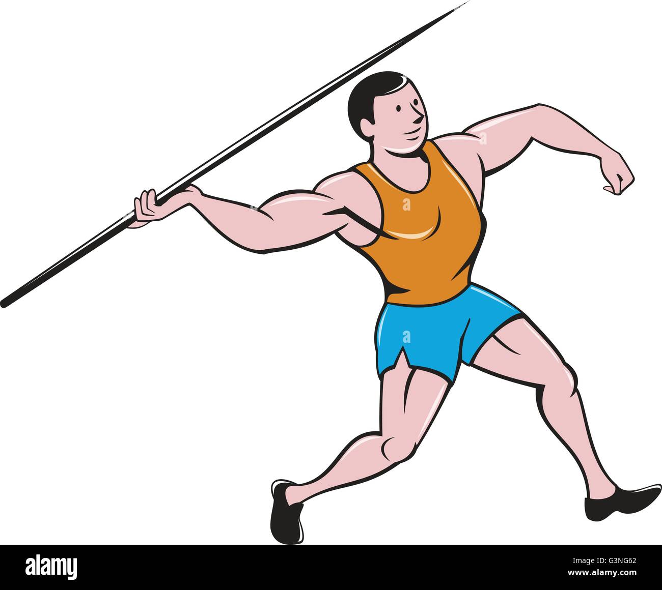 Illustration einer Leichtathletik Sportler Speerwurf Seitenansicht auf isolierten weißen Hintergrund getan im Cartoon-Stil festgelegt. Stock Vektor