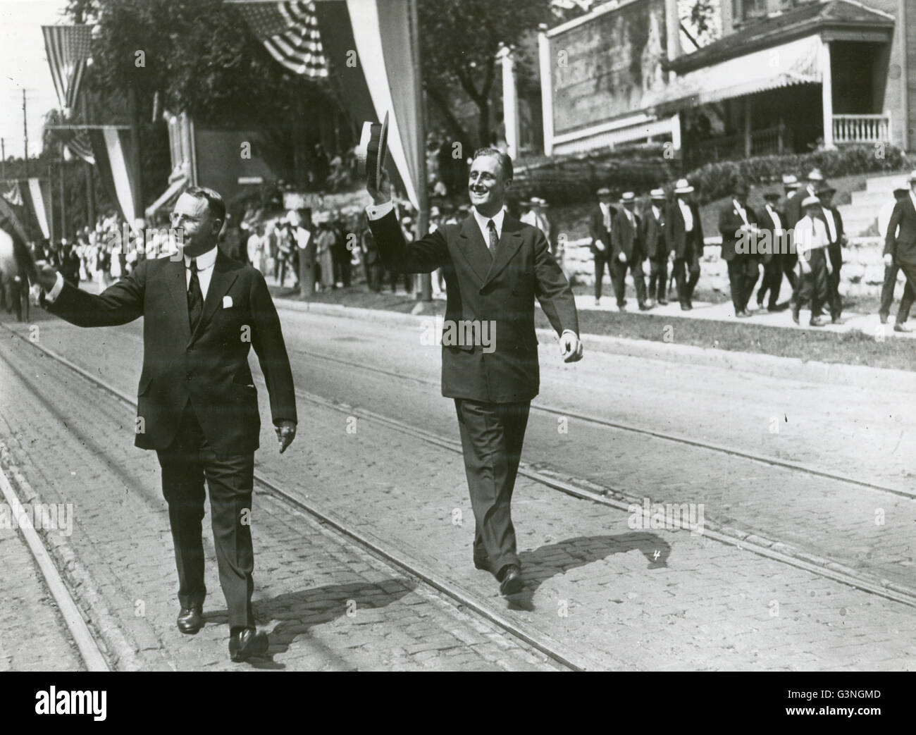 Demokratischen Präsidentschaftskandidaten James Cox Kampagnen mit seinen Running Mate, Roosevelt. Stockfoto