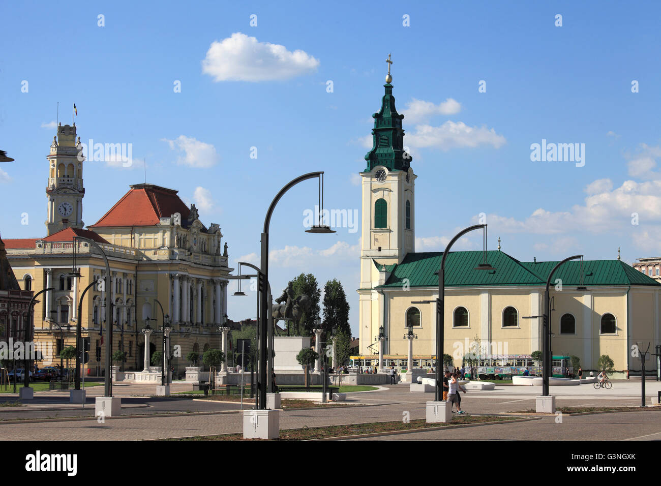 Rumänien, Crisana, Oradea, Piata Unirii, Hauptplatz, St. Ladislaus Kirche, Stockfoto