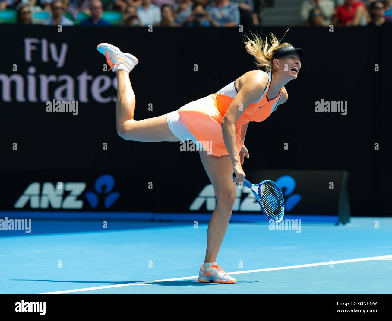 Maria Sharapova in Aktion bei den Australian Open 2016 Stockfoto