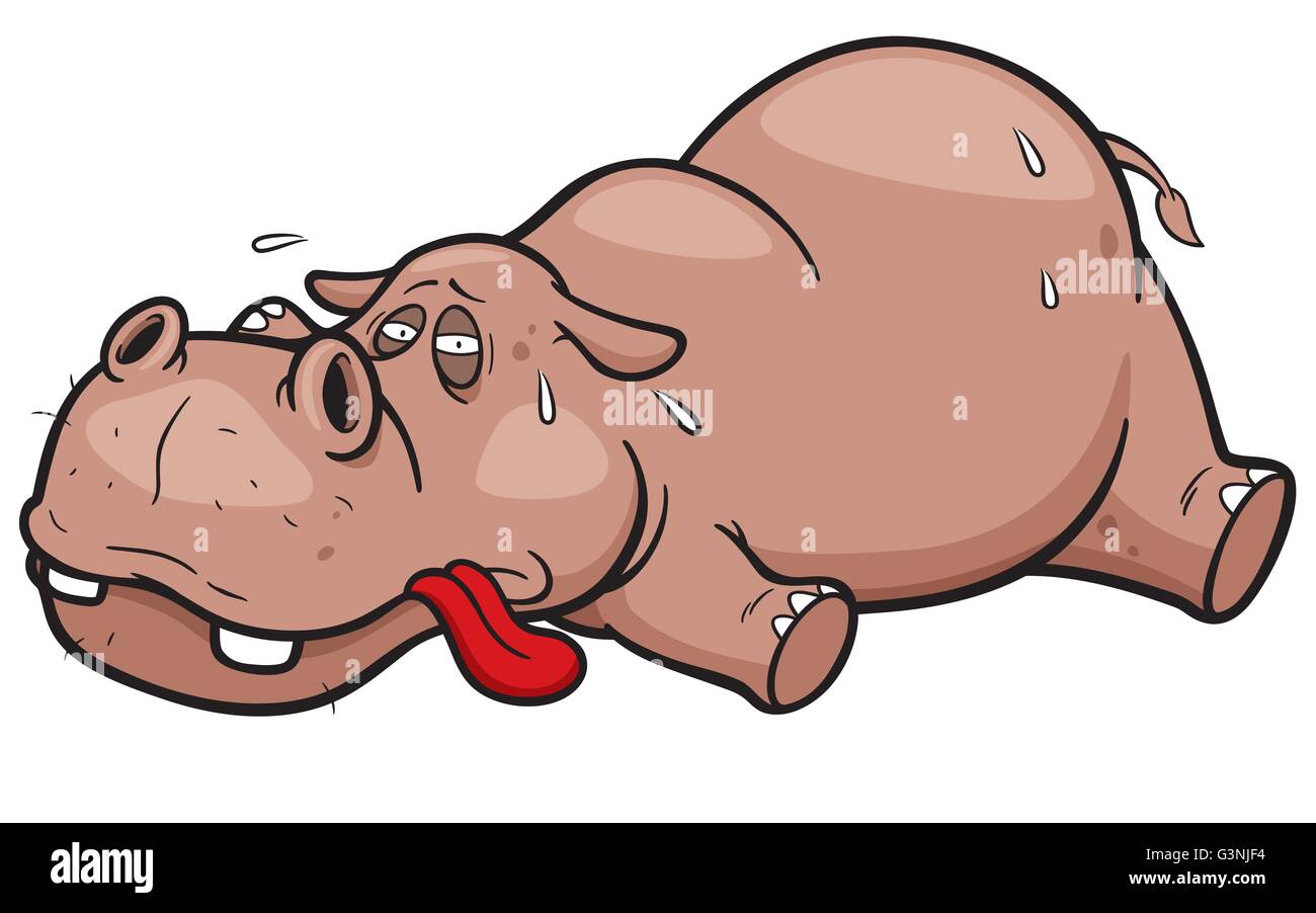 Vector Illustration von Cartoon Hippos bei heißem Wetter Stock Vektor