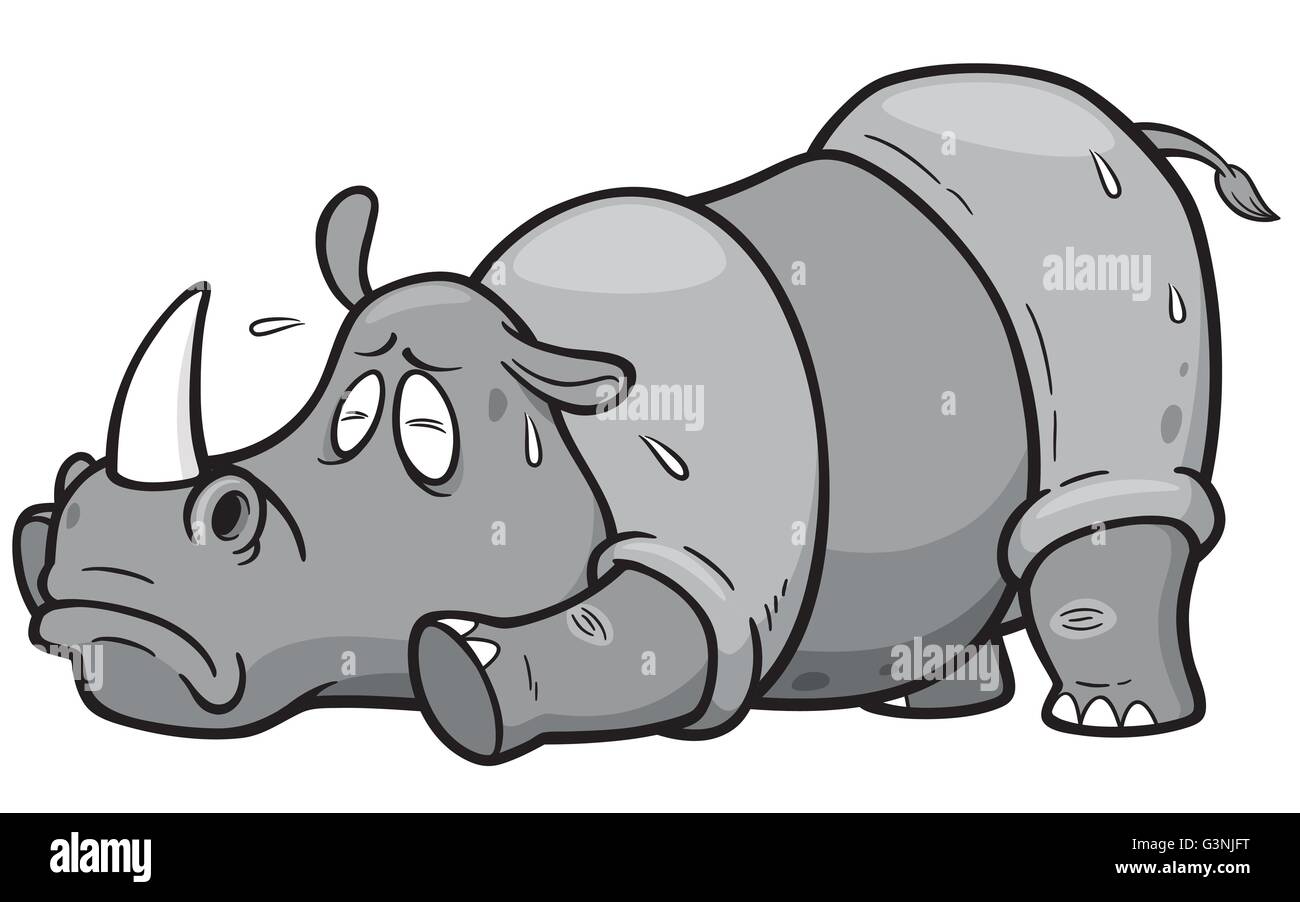 Vector Illustration von Cartoon rhino bei heißem Wetter Stock Vektor