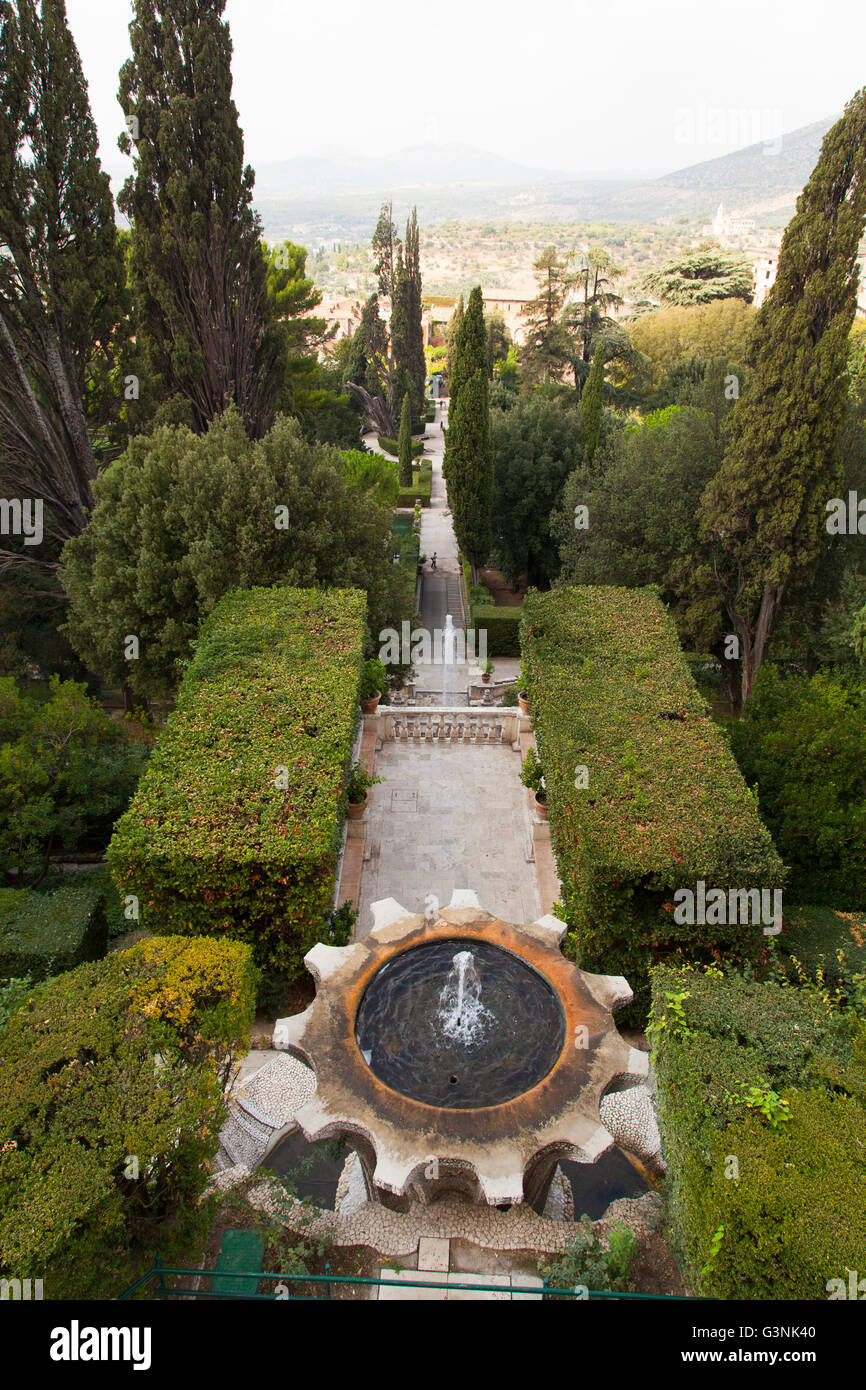 Brunnen der Bicchierone und die Gärten von oben gesehen in Villa d ' Este, Tivoli, Lazio, Italien, Europa Stockfoto