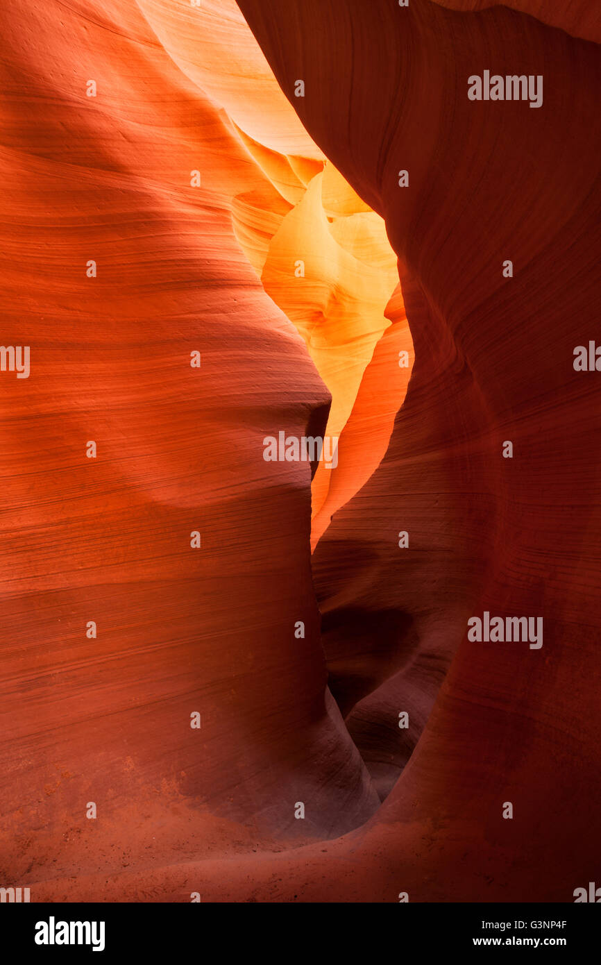Schmale orange Slotcanyon im Lower Antelope Canyon, Page, AZ, USA Stockfoto