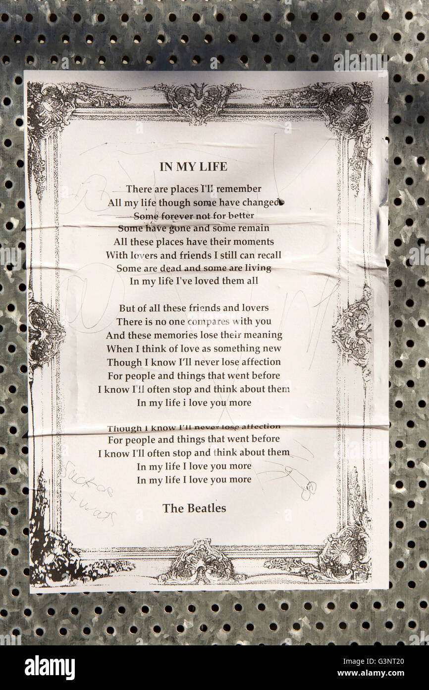 Liverpool, Merseyside, Beatles, Beatles Geschichte "In meinem Leben" Songtexte auf 9 Madryn Street, Kindheit Zuhause von Ringo Starr Stockfoto