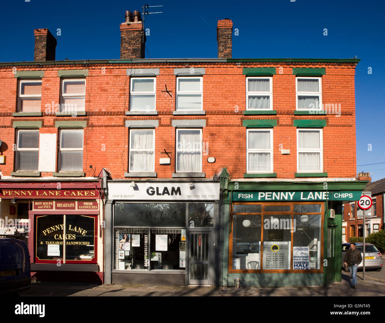 Merseyside, Liverpool, Beatles Geschichte, Penny Lane, Geschäfte Stockfoto