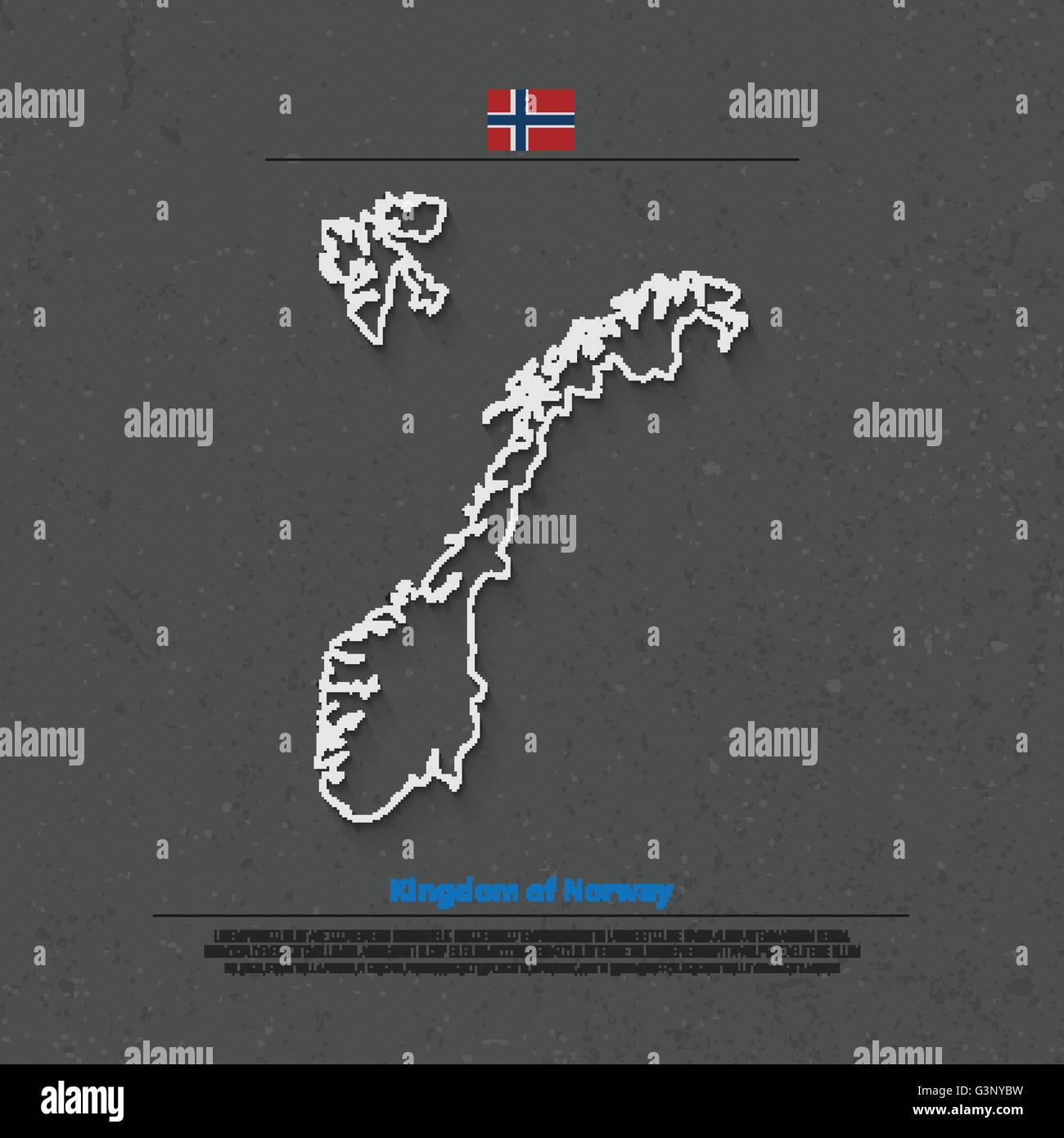 Königreich Norwegen isoliert Karte und offizielle Flaggen-Icons. Vektor-norwegische politische Kartensymbol dünne Linie. Skandinavische Land geog Stock Vektor